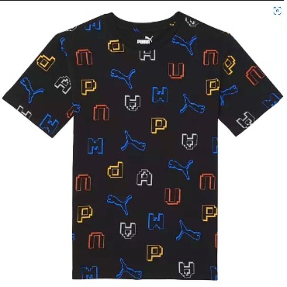 BNWT PUMA Game On Pack AOP Fashion Patterned Tee (L) colorful black